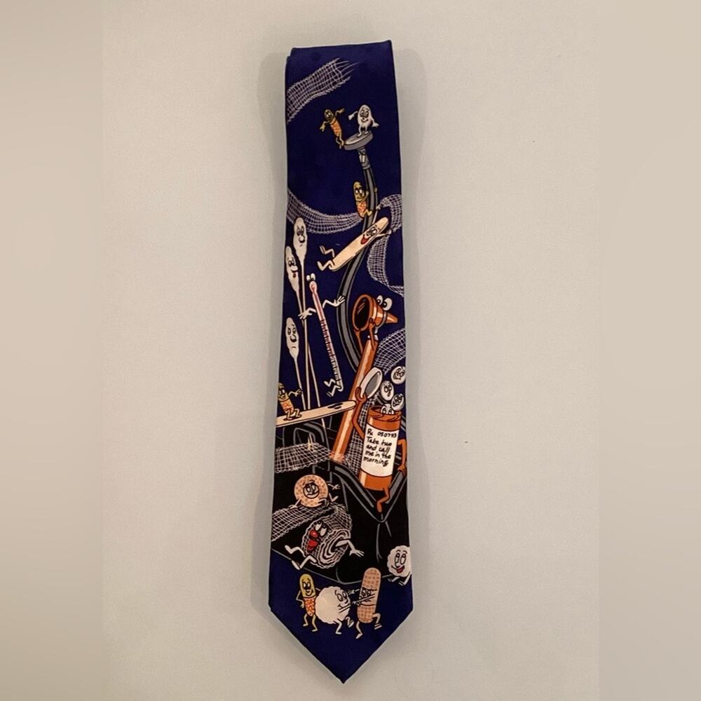 Men’s Royal Blue Neck Tie Doctor Medicine RX Physician Hospital - Preloved